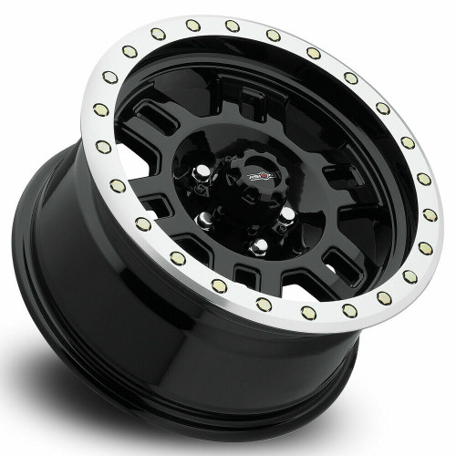 17" Vision Off-Road 398 Manx Gloss Black Machined Lip Wheel 17x8.5 8x6.5 Rim 0mm