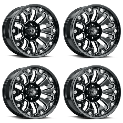 Set 4 20" Vision Off-Road 362 Armor Gloss Black Milled Wheel 20x9 6x5.5 Rims 0mm