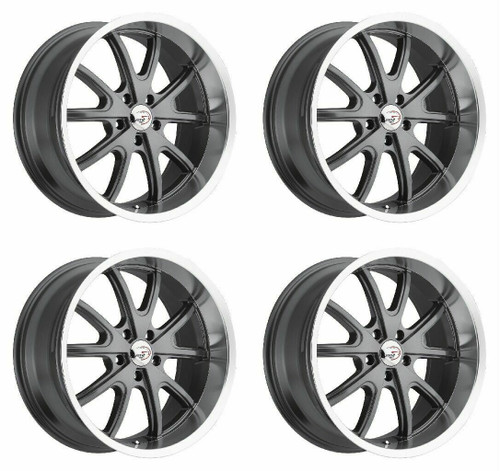 Set 4 15" Vision Muscle 143 Torque Gunmetal Machined Lip Wheels 15x7 5x4.5 -7mm