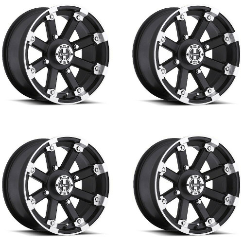 Set 4 14" Vision ATV 393 Lockout Black Machined Lip Wheels 14x8 4x4 Rims -10.2mm