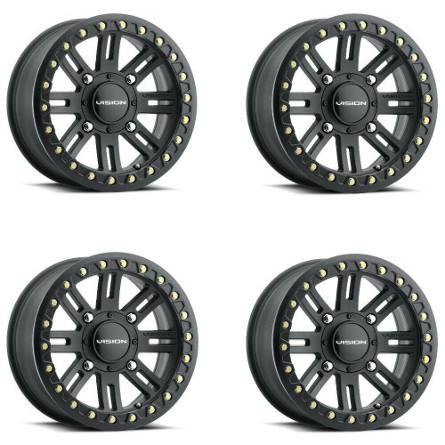 Set 4 14" Vision ATV 356 Manx 2 Beadlock Satin Black Wheels 14x7 4x136 13mm Rims