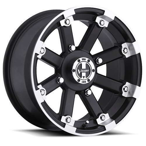 12" Vision ATV 393 Lockout Matte Black Machined Lip Wheel 12x8 4x110 Rim -10.2mm