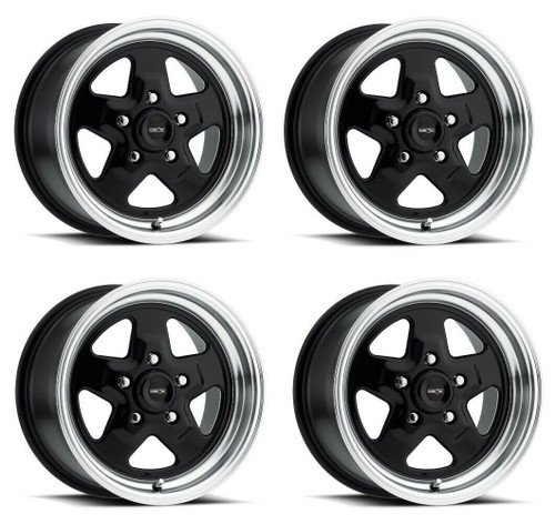 Set 4 15" Vision American Muscle 521H Nitro Black Machined 15x10 5x4.75  -25mm