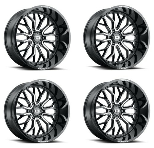 Set 4 22" Vision Off-Road 402 Riot Black Machined Face Wheels 22x12 5x150 -51mm