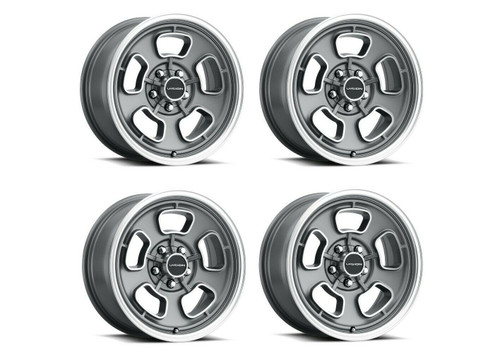Set 4 15" Vision Muscle 148 Shift Grey Machined Face/Lip Wheels 15x7 5x4.5 -7mm