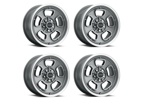 Set 4 15" Vision 148 Shift Satin Grey Machined Face/Lip 15x8 Wheels 5x5 (5x127) -19mm Rims