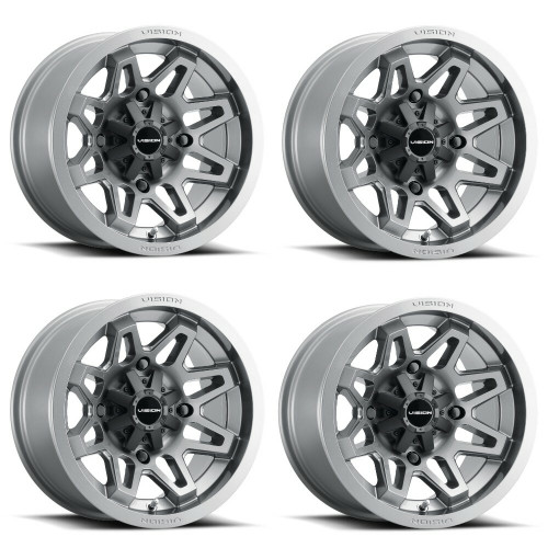 Set 4 12" Vision ATV 416 Se7en Gunmetal Wheels 12x8 4x110 Rims -10.2mm