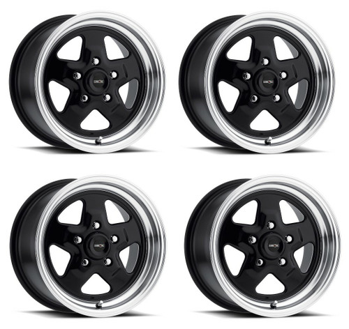 Set 4 15" Vision American Muscle 521H Nitro Black Machined 15x8 5x4.75 Rims 27mm