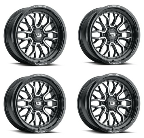 Set 4 18" Vision Off-Road 402 Riot Gloss Black Machined Face 18x9 5x5 Rims 12mm