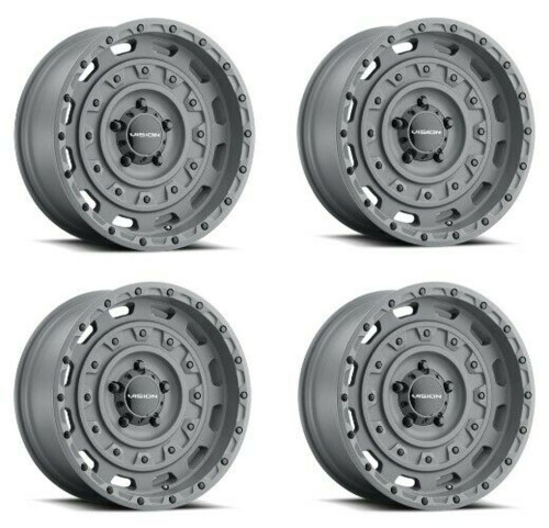 Set 4 17" Vision 403 Tactical Thrashed Gun Metal 17x10 Wheels 8x6.5 (8x165.1) -25mm Rims