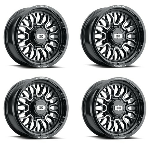 Set 4 20" Vision 402 Riot Gloss Black Machined Face 20x12 Wheels 8x6.5 (8x165.1) -51mm Rims