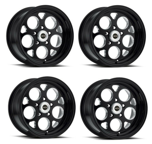 Set 4 15" Vision 561 Sport Mag Gloss Black with Milled Windows 15x8 Wheels 5x4.75 (5x120.65) 27mm Rims