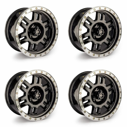 Set 4 17" Vision Off-Road 398BL Manx Beadlock Black Machined 17x8.5 5x5.5  -15mm