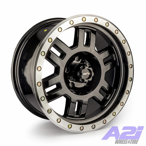 16" Vision Off-Road 398 Manx Gloss Black Machined Lip Wheel 16x8 5x5.5 Rim 0mm