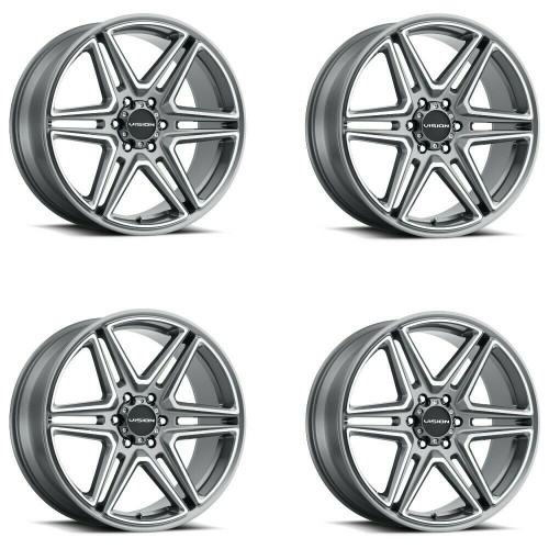 Set 4 22" Vision Street 476 Wedge Gunmetal Machined Wheels 22x9.5 5x115 8mm Rims