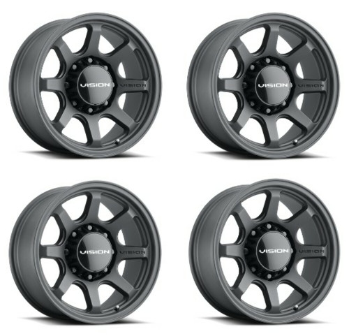 Set 4 17" Vision Off-Road 351 Flow Satin Black Wheels 17x9 8x6.5 Rims 0mm