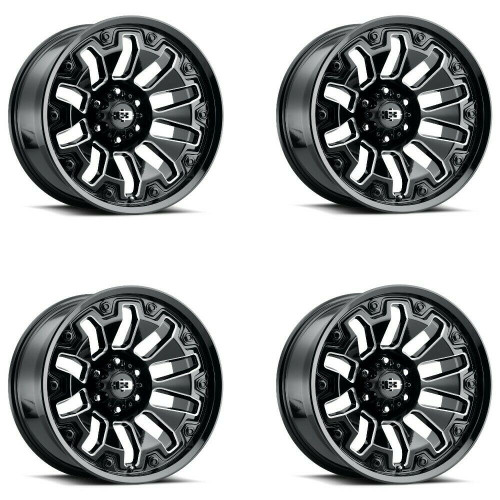 Set 4 20" Vision 362 Armor Black Milled Spoke Black Bolt 20x10 6x135 -25mm Rims