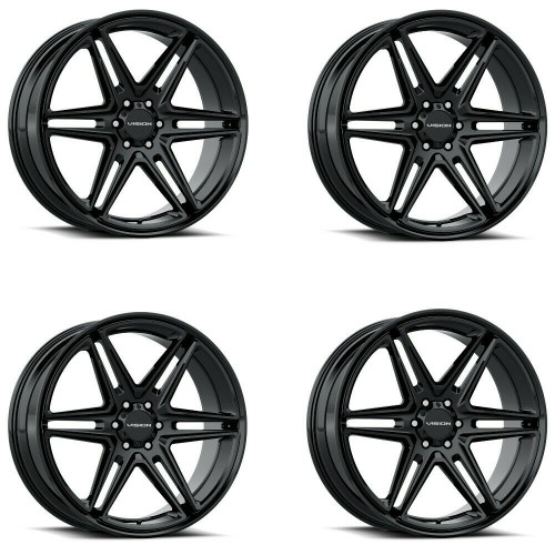 Set 4 22" Vision Street 476 Wedge Gloss Black Wheels 22x9.5 5x115 8mm Rims