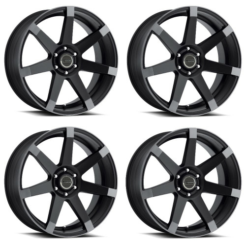 Set 4 22" Vision 9042V Matte Black w\Anthracite Spoke Ends 22x9.5 Wheels 6x5.5 (6x139.7) 25mm Rims