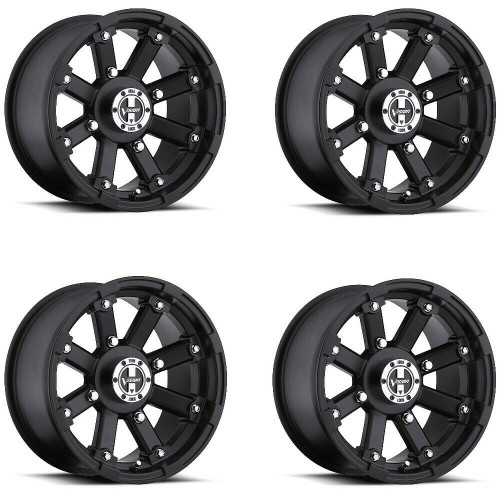 Set 4 14" Vision ATV 393 Lockout Matte Black Wheels 14x7 4x110 Rims 2.5mm