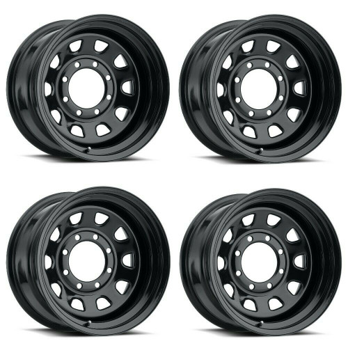 Set 4 15" Vision 84 Steel D Window Gloss Black 15x7 Wheels 5x5.5 (5x139.7) -6mm Rims