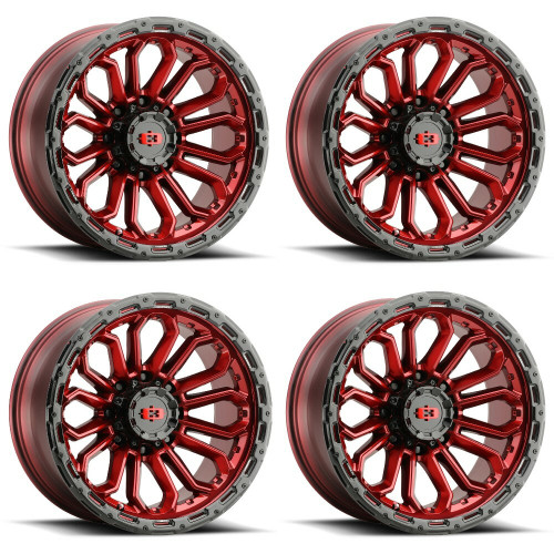 Set 4 16" Vision 405 Korupt Gloss Red w/Gloss Black Lip 16x8 Wheels 8x6.5 (8x165.1) 0mm Rims