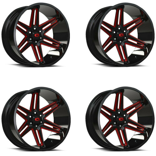 Set 4 20" Vision 363 Razor Black Milled Spoke Red Tint Wheels 20x12 8x180 -51mm