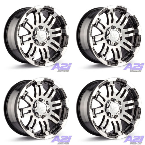 Set 4 18" Vision Off-Road 375 Warrior Gloss Black Machined 18x8.5 6x4.5 Rim 18mm