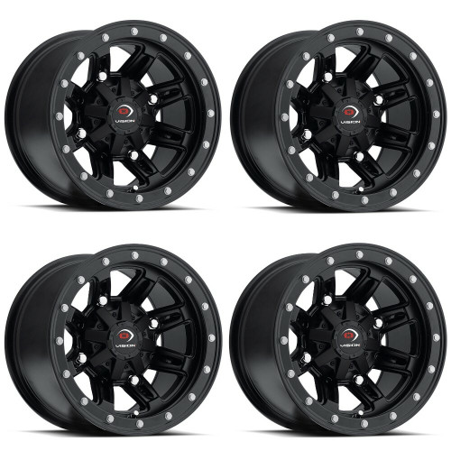 Set 4 12" Vision ATV 550 Five-Fifty Matte Black Wheels 12x7 4x110 Rims 2.5mm