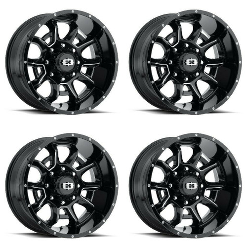 Set 4 20" Vision 415 Bomb Gloss Black Milled Spoke Wheels 20x12 6x135 Rims -51mm