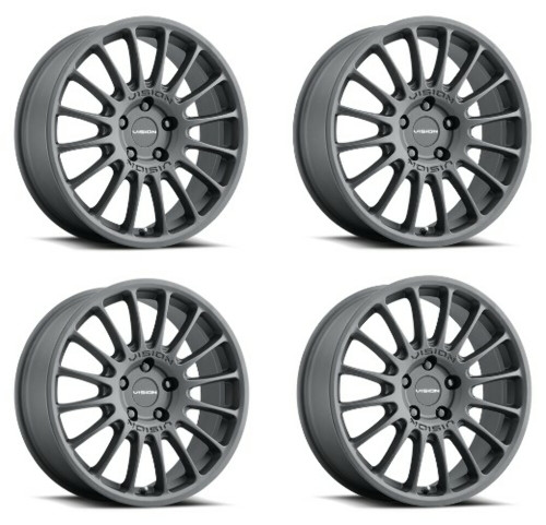 Set 4 15" Vision Street 477 Monaco Satin Black Wheels 15x7 5x4.5 Rims 15mm
