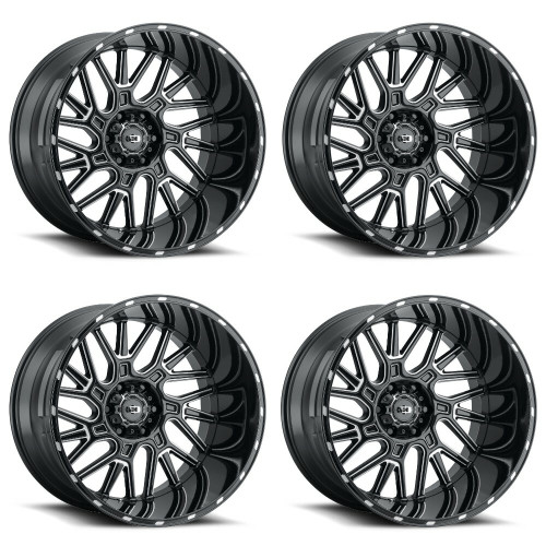 Set 4 24" Vision 404 Brawl Gloss Black Milled Spoke Wheels 24x12 8x180 Rim -51mm