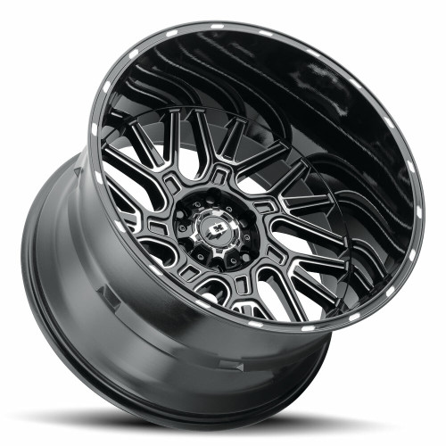 22" Vision 404 Brawl Gloss Black Milled Spoke Wheel 22x14 5x5.5 Lifted Rim -76mm