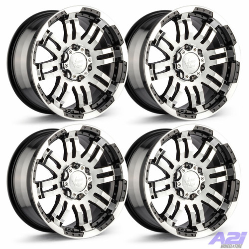 Set 4 16" Vision HD 375 Warrior Gloss Black Machined Face Wheels 16x6 8x6.5 0mm