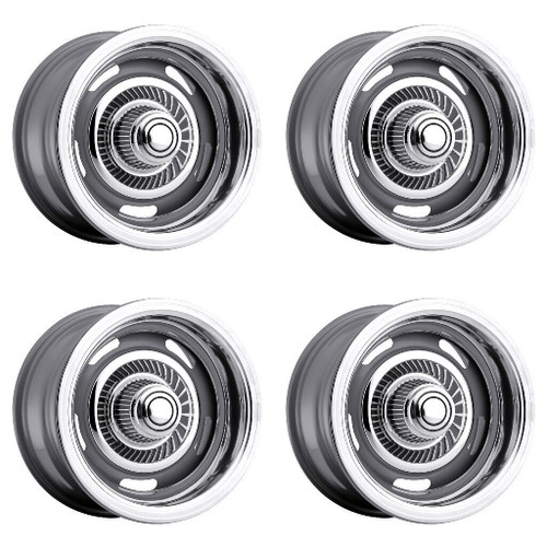 Set 4 15" Vision American Muscle 55 Rally Silver Wheels 15x5 5x4.5 Rims 6mm