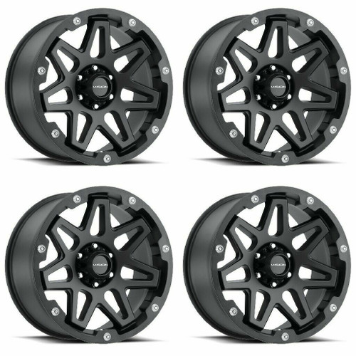 Set 4 14" Vision ATV 416 Se7en Matte Black Wheels 14x7 4x136 Rims 2.5mm