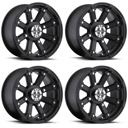 Set 4 12" Vision ATV 393 Lockout Matte Black Wheels 12x7 4x110 Rims 2.5mm