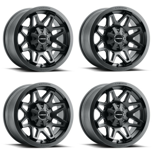 Set 4 14" Vision ATV 416 Se7en Matte Black Wheels 14x8 4x136 Rims -10.2mm