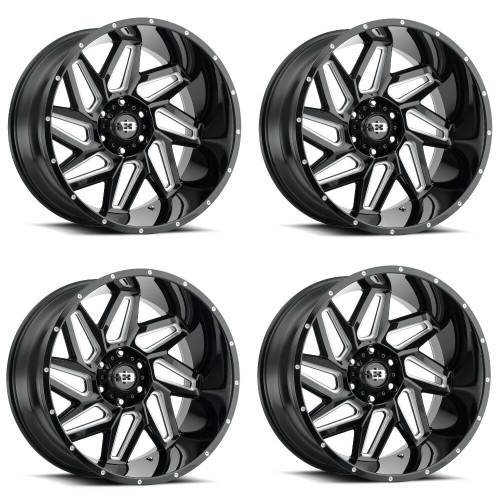 Set 4 22" Vision 361 Spyder Gloss Black Milled Spoke Wheels 22x14 8x6.5 -76mm