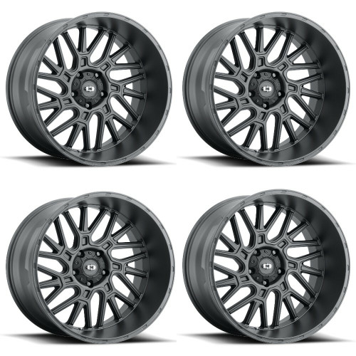 Set 4 22" Vision Off-Road 404 Brawl Satin Black Wheels 22x14 8x170 Rims -76mm
