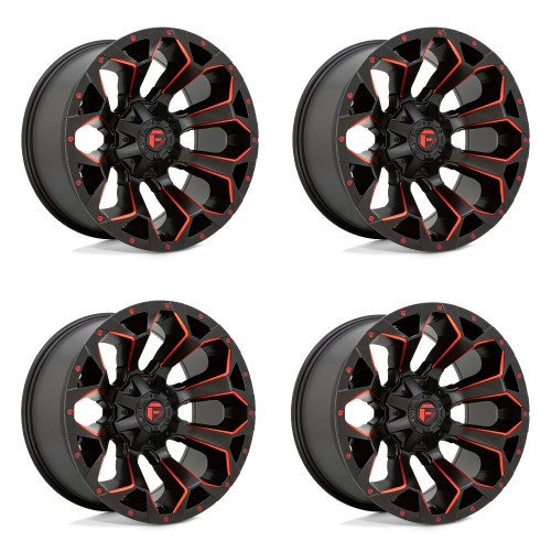 Set 4 20" Fuel D787 Assault 20x9 6x135 6x5.5 1mm Black Red Milled Wheels Rims