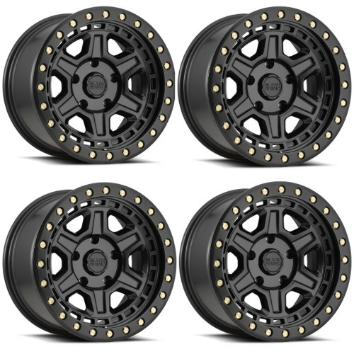 Set 4 Black Rhino Reno 17x9 5x4.5 Matte Black W/ Brass Bolts Wheels 17" -18mm