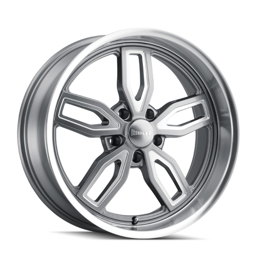 18" Ridler 608 18x8 Grey W Milled Spokes & Diamond Lip 5x4.75 Wheel 0mm Rim
