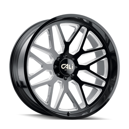 22" Cali Off-Road Invader 22x12 Gloss Black Milled Spokes 6x135 Wheel -51mm Rim
