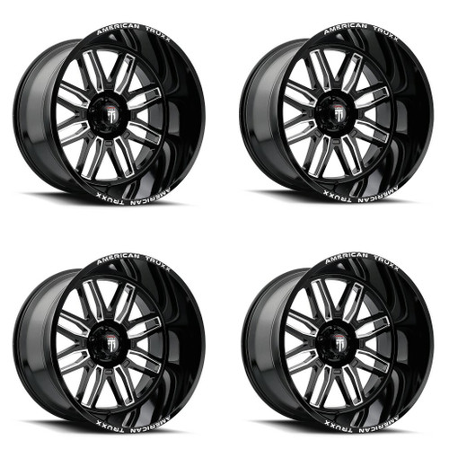 Set 4 24" American Truxx Restless 24x14 Black Milled 6x135 Wheels -76mm Rims