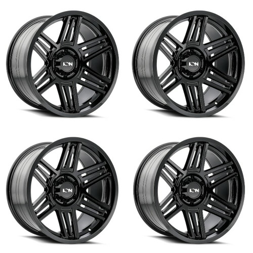 Set 4 20" Ion 147 20x9 Gloss Black 8x180 Wheels 18mm For Chevy GMC Truck Rims