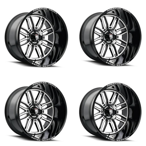Set 4 24" American Truxx Restless 24x14 Black Machined 6x5.5 Wheels -76mm Rims
