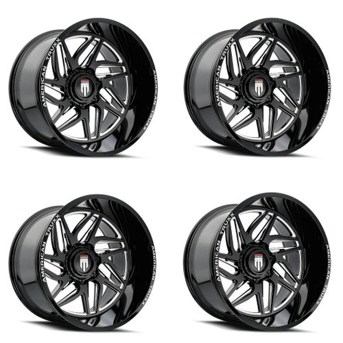 Set 4 24" American Truxx Goliath 24x14 Black Milled 8x6.5 Wheels -76mm Rims