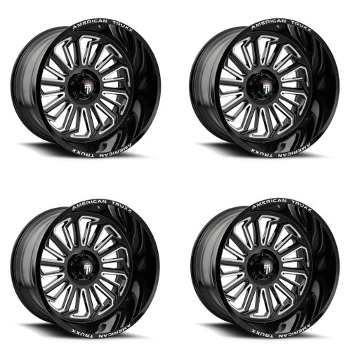 Set 4 24" American Truxx Butcher 24x14 Black Milled 6x5.5 Wheels -76mm Rims