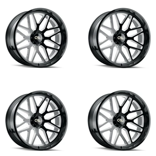 Set 4 26" Cali Off-Road Invader 26x14 Gloss Black Milled Spokes 6x135 Rims -76mm